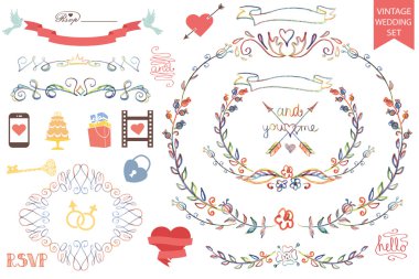 Düğün Floral doodle dekor,