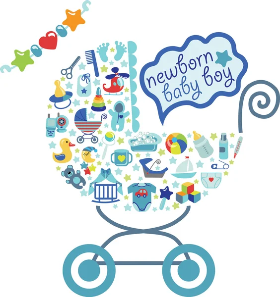 Pasgeboren Baby jongen pictogrammen in vervoer — Stockfoto