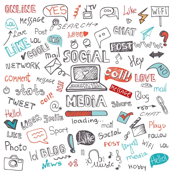 Mídia social Palavra e ícones — Fotografia de Stock