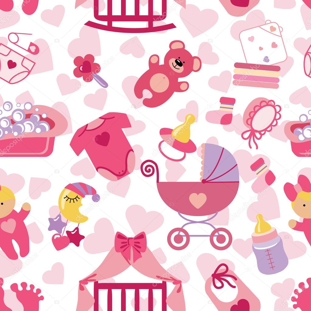 Newborn Baby girl seamless pattern