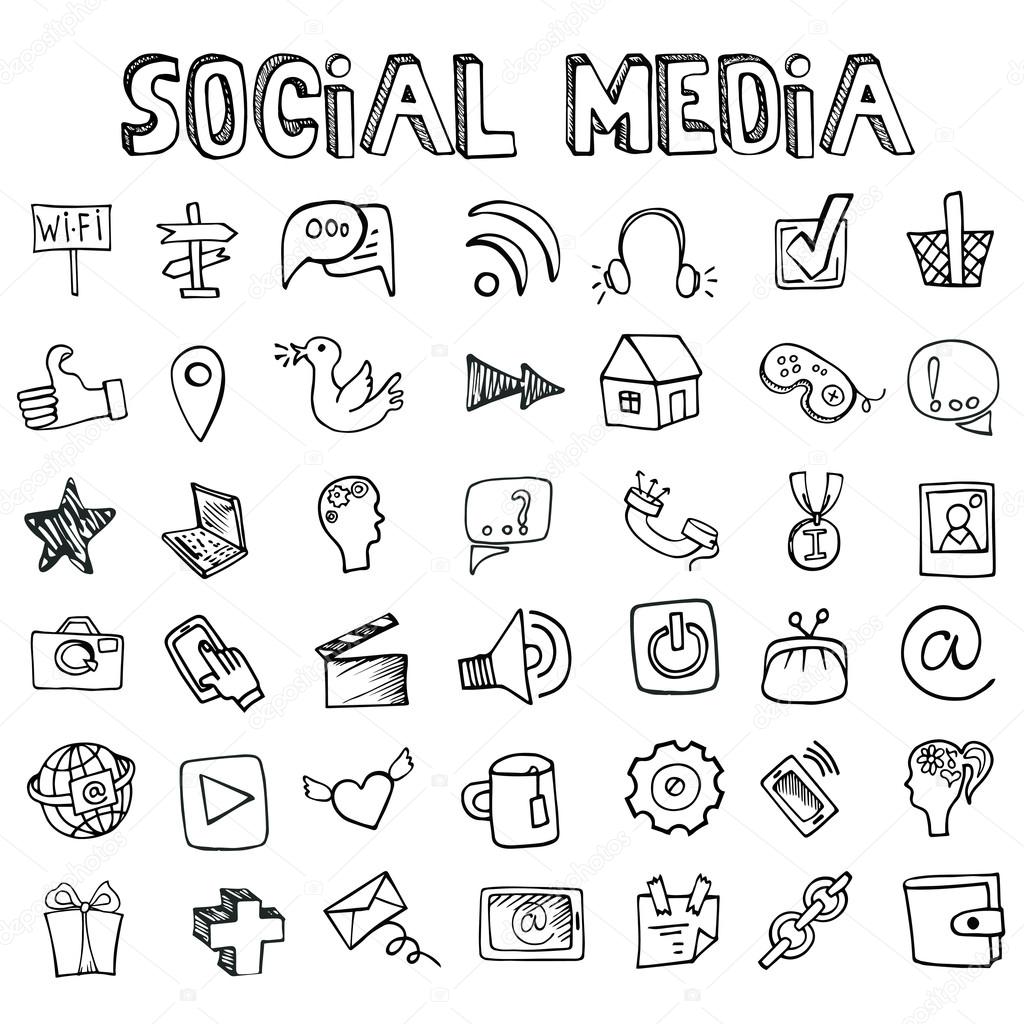 Vector line art Doodle cartoon set of objects and symbols on the Social  Media theme. 6793942 Vector Art at Vecteezy