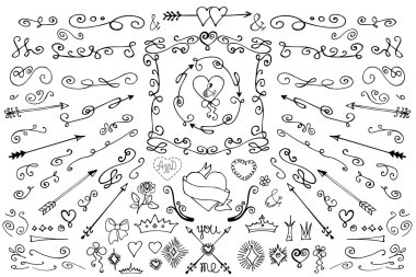 Doodle, oklar, dekor öğe kümesi