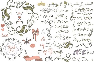 Doodles sınır, fırçalar, dekor.