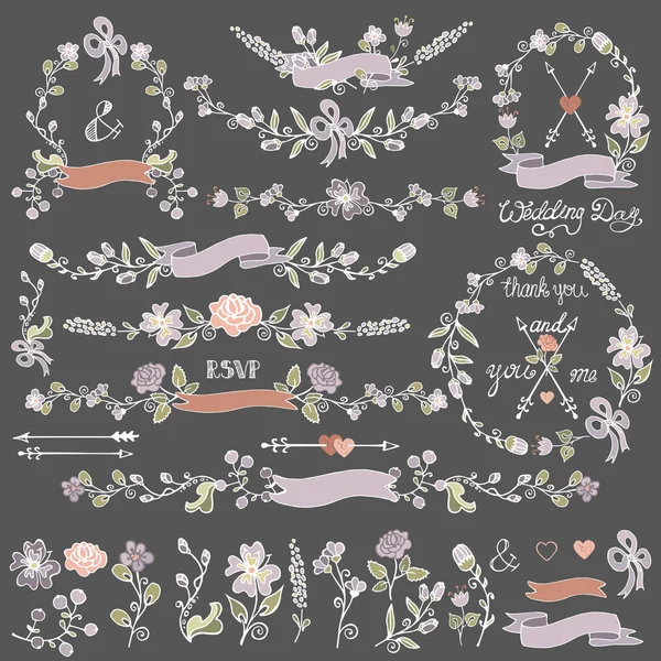 Colored Doodles floral decor set. — Stock Photo, Image