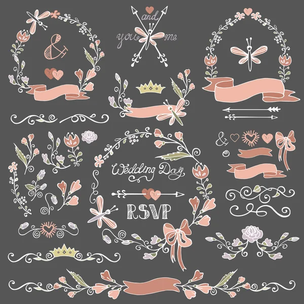 Färgade doodles floral dekor set. — Stockfoto