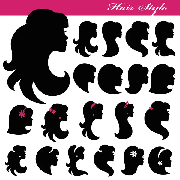 Girl face silhouette set. — Stock Photo, Image