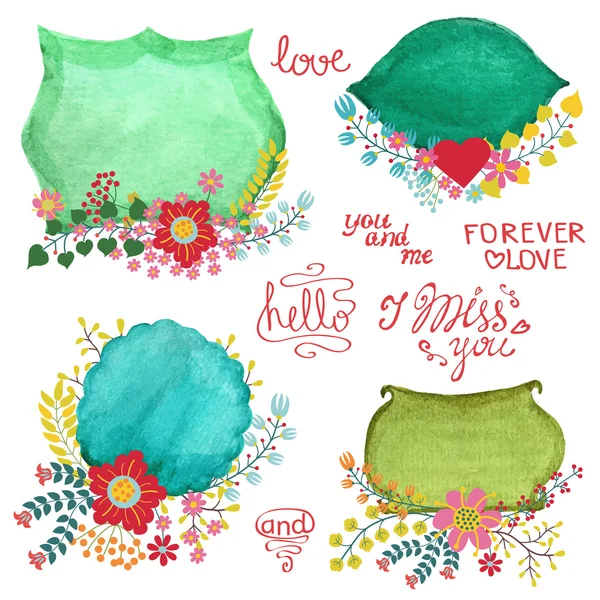 Watercolor retro labels with flowers. — Stock Photo, Image
