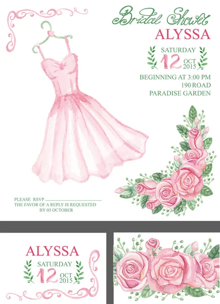 Watercolor pink bridal shower invitation. — Stock Photo, Image