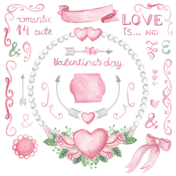 Watercolor Valentine's day  set. — Stock Photo, Image