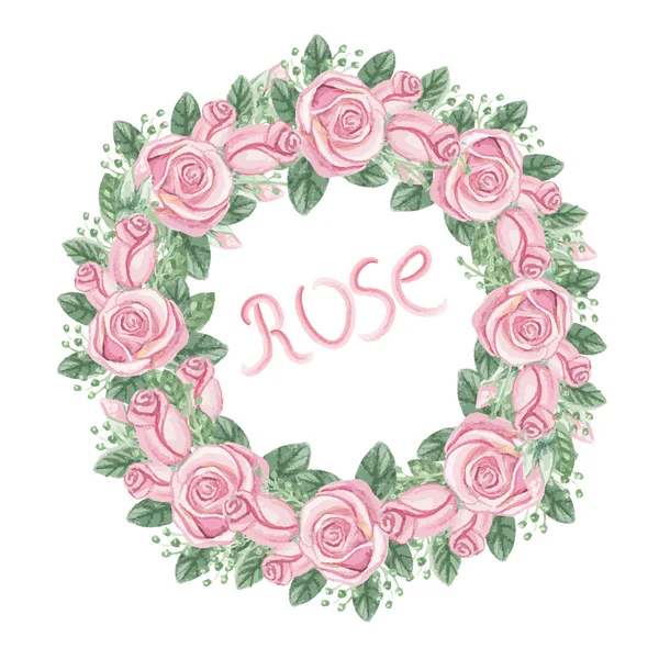 Watercolor pink roses wreath — Stock Photo, Image