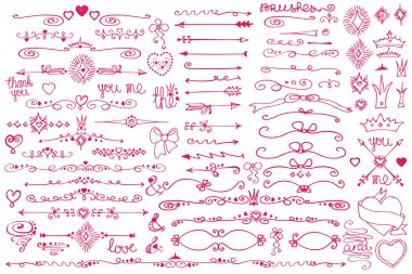 set.Doodle sınır, çerçeve, kurdeleler set.