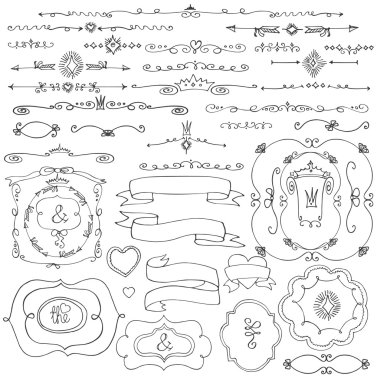 set.Doodle sınır, çerçeve, kurdeleler set.