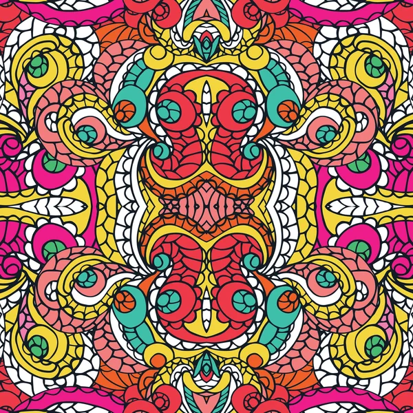 Multicolor swirl ethnic seamless pattern. — 图库照片