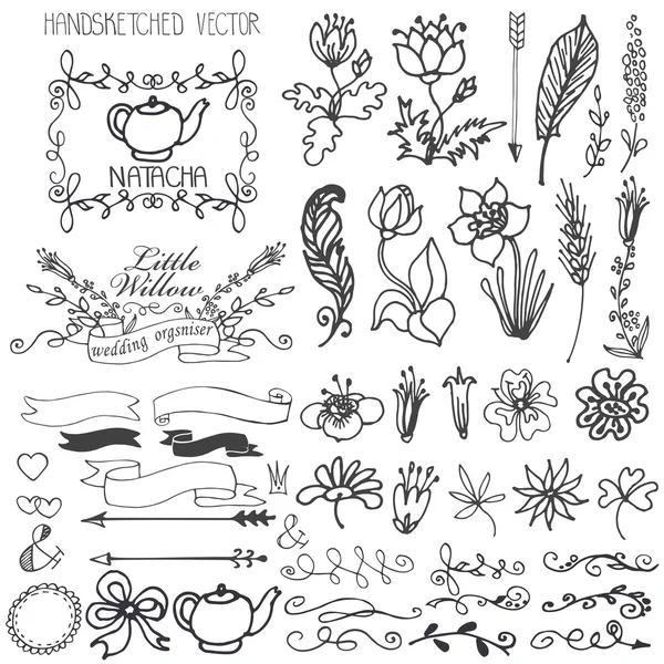 Rodas de doodle, fitas, decoração floral — Fotografia de Stock