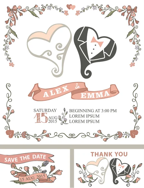 Vintage wedding invitation set. — Stock Photo, Image