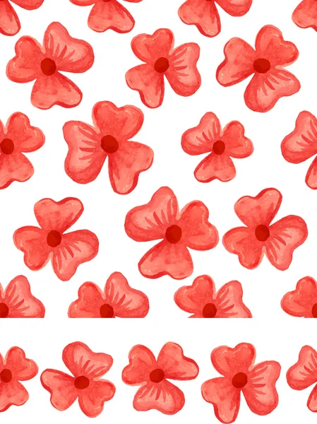 Watercolor red flowers seamless pattern. — Stock Photo, Image