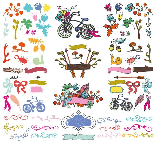 Doodle gruppo floreale set — Foto Stock