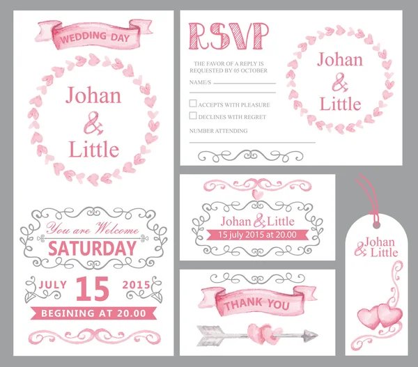 Ensemble d'invitation de mariage aquarelle . — Photo