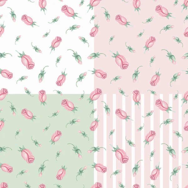 Watercolor pink roses patterns — Stock Photo, Image