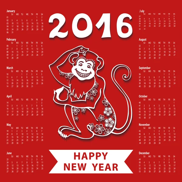 Calendar 2016 with linear Monkey — Stok fotoğraf