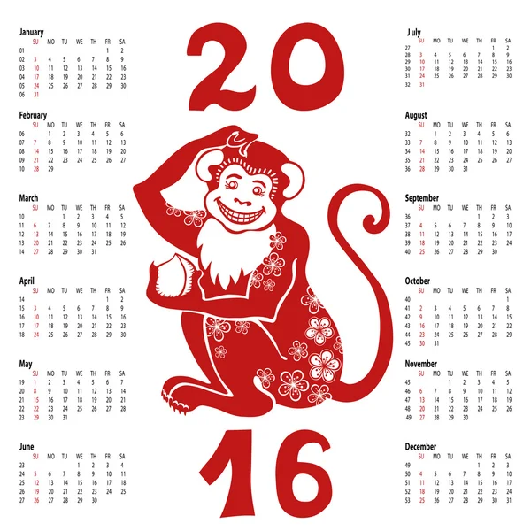 Calendar 2016 with red Monkey — Stock Photo, Image