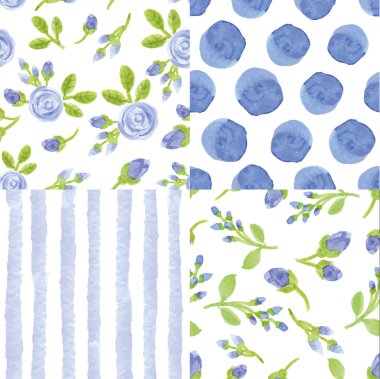 Watercolor artistic  blue flowers