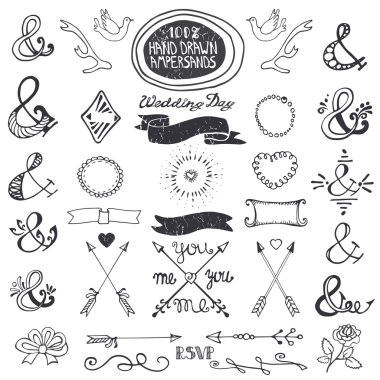 Hand drawing lettering ampersands set.