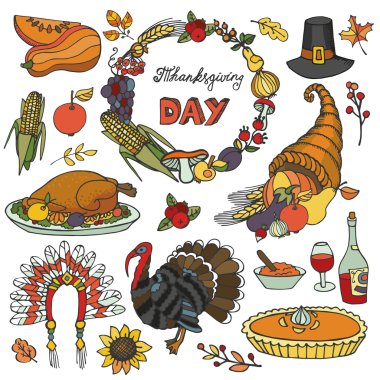Thanksgiving day doodle icons