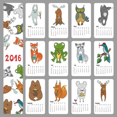 Calendar 2016.Wild animals