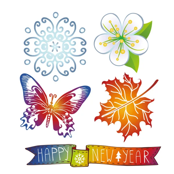 New year icons,symbols and ribbon — Stock Photo, Image