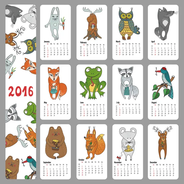 Calendar 2016.Wild animals — 图库照片