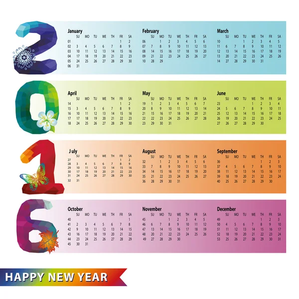 Calendar 2016.Polygon rainbow numbers — Stock Photo, Image