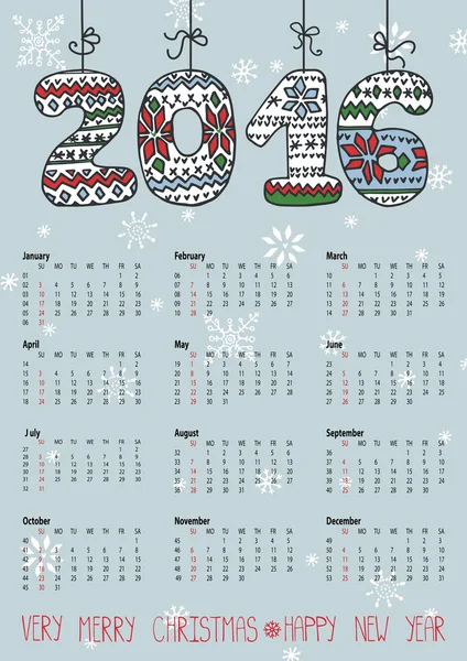 Calendar 2016.Knitting hanging numbers — Stock Photo, Image