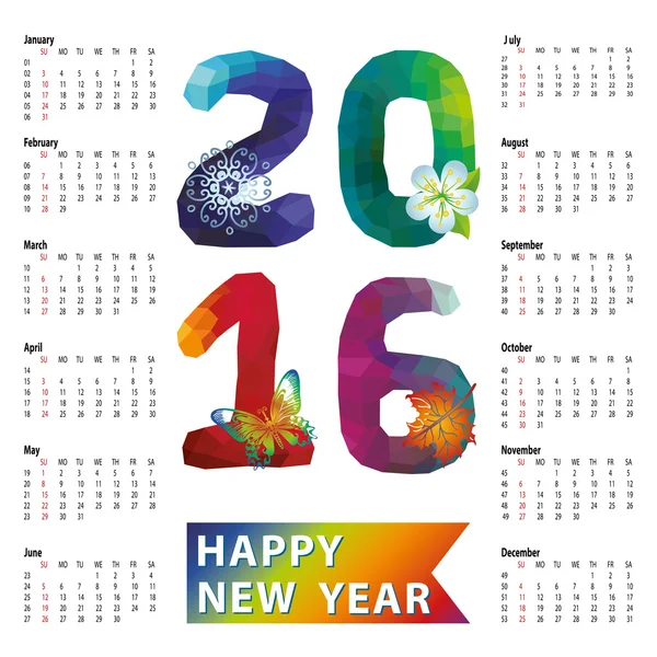 Calendar 2016.Polygon numbers — Stock Photo, Image