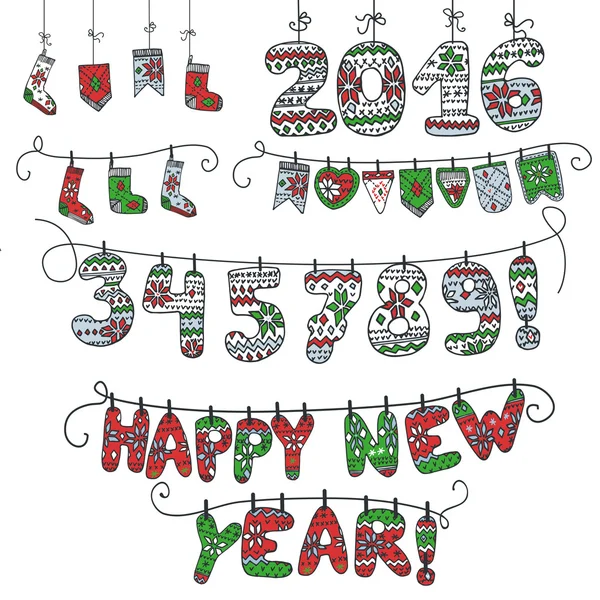 Új év doodle garland 2016 — Stock Fotó