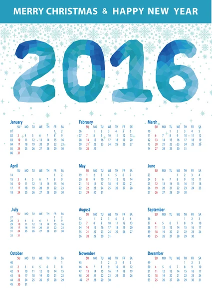 Takvim 2016.Polygon mavi numaraları — Stok fotoğraf