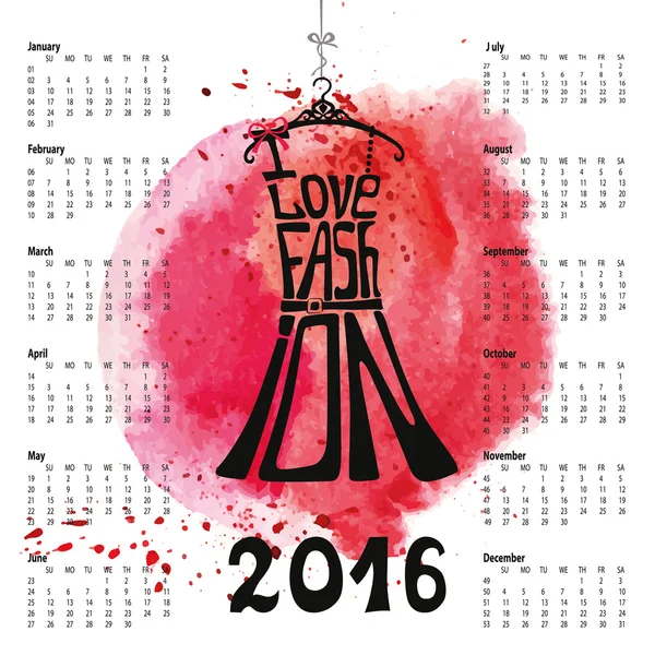 Calendar 2016 year.Dress Silhouette — Stock Photo, Image