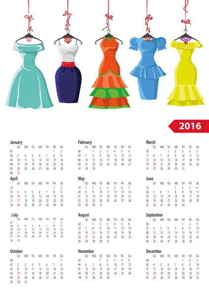 Calendar 2016 year.Female summer dresses — Stock Photo, Image