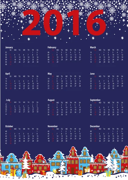 Calendar 2016 year.Little town