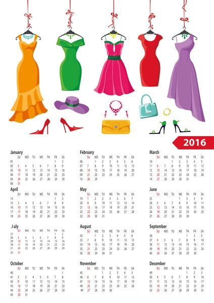2016 kalendářní rok. Letní šaty, příslušenství — Stock fotografie
