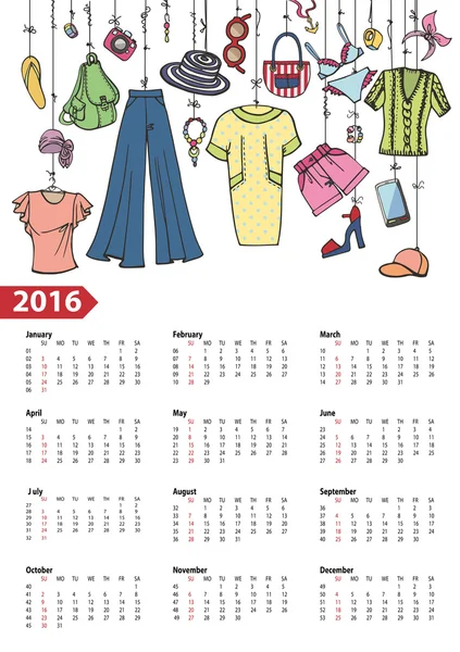 Calendar 2016 year.Summer fashion .Colored — Stock Photo, Image