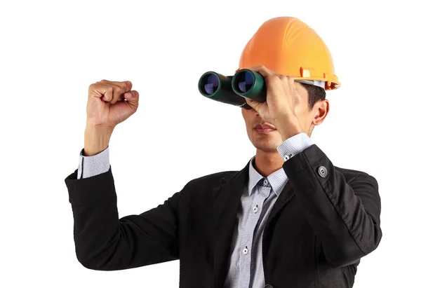 Professionelle Bauarbeiter mit Helm und Hand erscheinen. Mann siehe v — Stockfoto