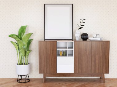 Masadaki Boş Fotoğraf Çerçevesi Gerçekçiliği. 3 Boyutlu Hazırlama, 3 Boyutlu Resim.