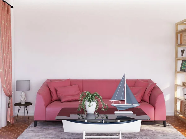 İç Salon Duvar Modeli. 3 Boyutlu Hazırlama, 3 Boyutlu Resim.