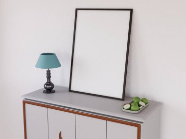 Masadaki Boş Fotoğraf Çerçevesi Modeli. 3 Boyutlu Hazırlama, 3 Boyutlu Resim.