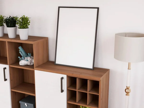 Masadaki Boş Fotoğraf Çerçevesi Modeli. 3 Boyutlu Hazırlama, 3 Boyutlu Resim.