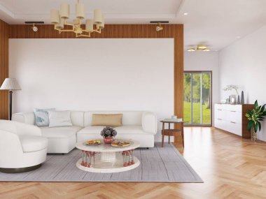 İç Salon Gerçekçi Duvar Modeli. 3 Boyutlu Hazırlama, 3 Boyutlu Resim.