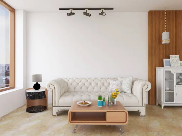 Interior Living Room Realistic Wall Mockup Rendering Illustration — Stock Photo, Image