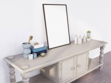 Fotoğraf Frame Mockup Gerçekçi masada. 3 Boyutlu Hazırlama, 3 Boyutlu Resim.