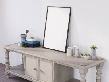 Fotoğraf Frame Mockup Gerçekçi masada. 3 Boyutlu Hazırlama, 3 Boyutlu Resim.